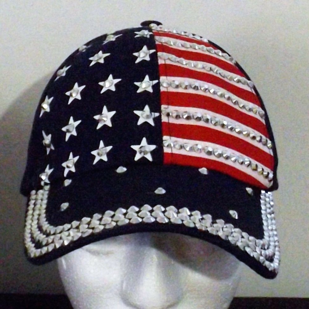 New U.S. Flag  Studded Trucker/Baseball Hat